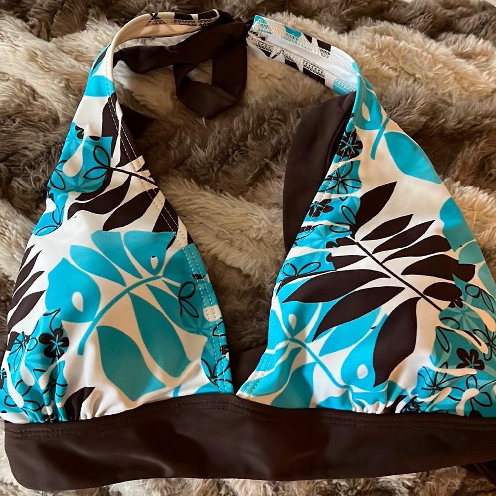 Size 16 Adjustable 90s Brown and Aqua Bikini Top 32D 32DD 34D 34DD 36D 36DD